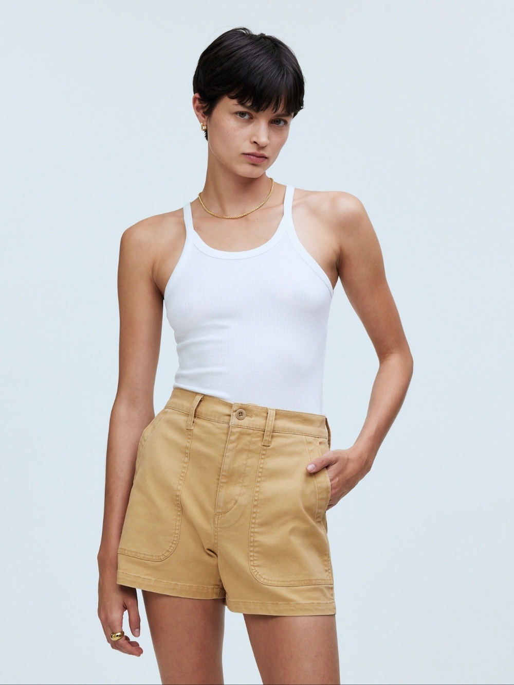 Madewell The Perfect Vibtage Fatique Tan High-Waist Shorts Size 33